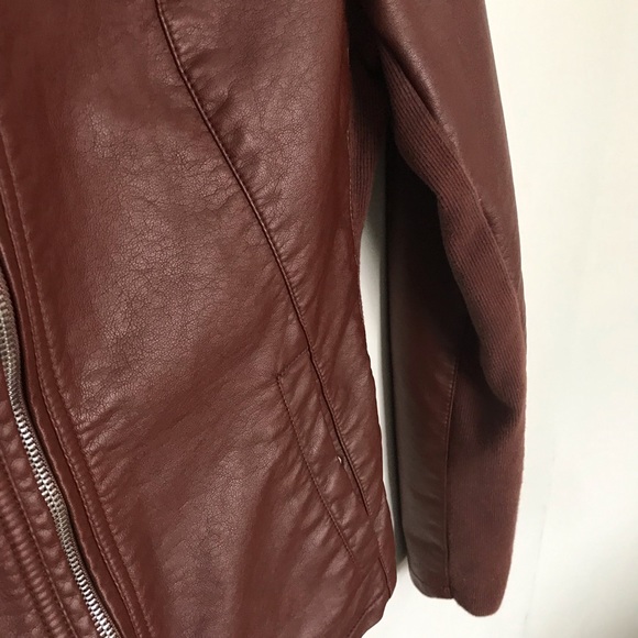 Express - Brown Pleather Zip Biker Jacket - Picture 5 of 6